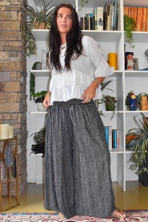  Marina Chalk Stripe Palazzo Pant Black 